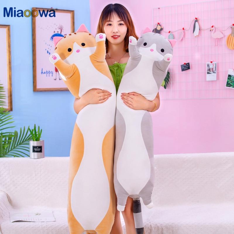 130 cm süße weiche lange Katze Kissen Plüschtiere gefüllt Pause Büro Nickerchen Kissen Bett Schlafkissen Wohnkultur Geschenk Puppe für Kinder Mädchen - wirbe-welt.shop