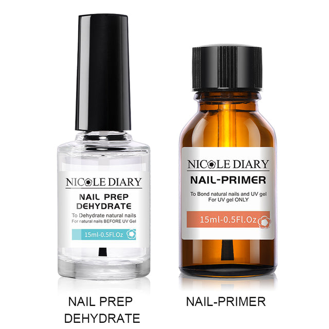 NICOLE DIAYR 15ML Nail Prep Dehydrator And Nail-Primers Set Long Lasting Air Dry Sterlization Liquid For Gel Polish Tool