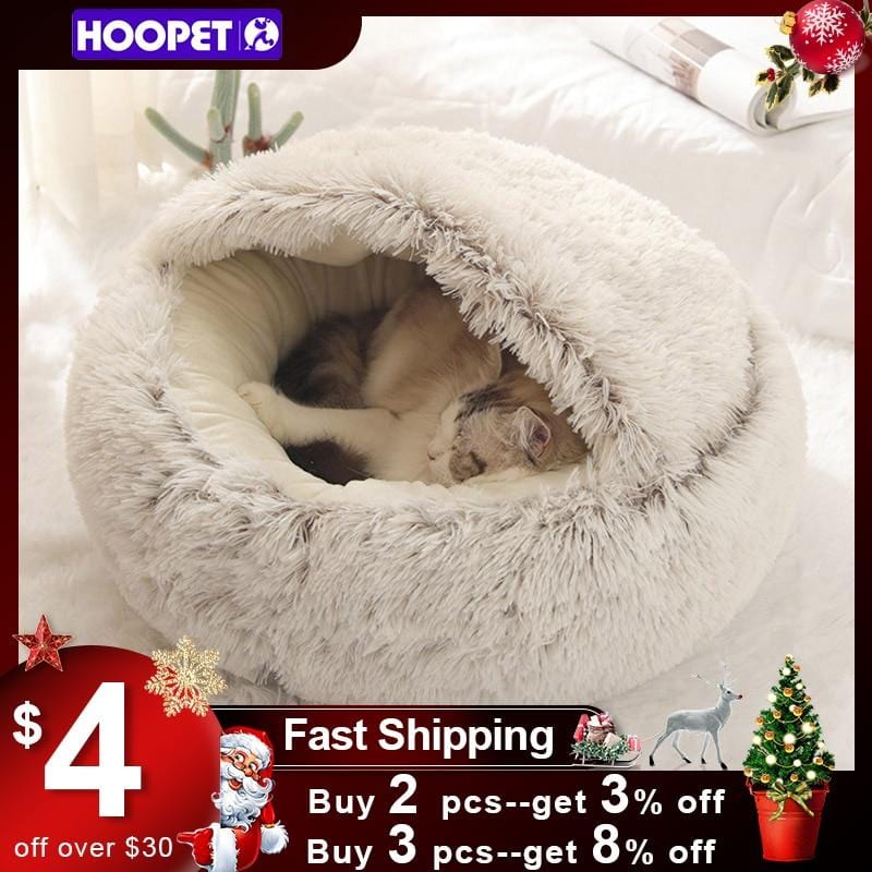 HOOPET neuen Stil Haustier Hund Katze Bett Runde Plüsch Katze warmes Bett Haus weich lange Plüsch Bett für kleine Hunde für Katzen Nest 2 in 1 Katzenbett - wirbe-welt.shop