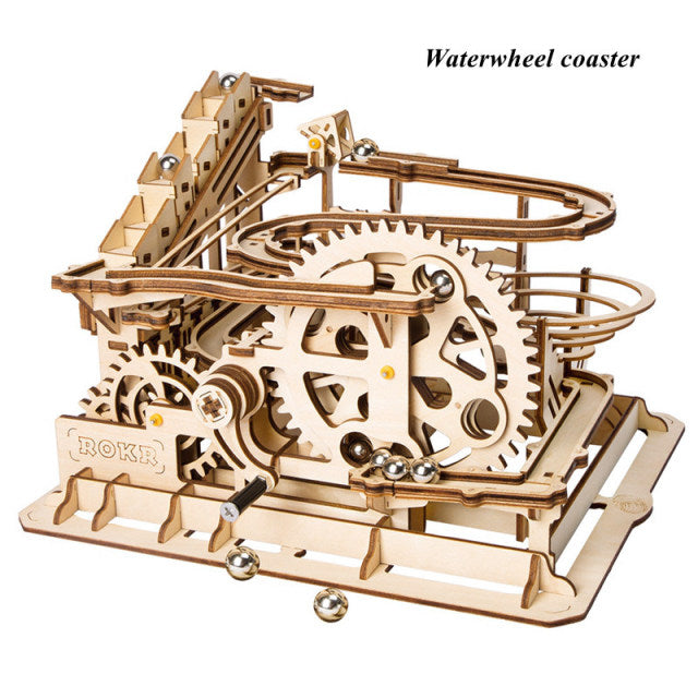 Robotime Rokr 5 Kinds Marble Run Set DIY Wooden Model Building Block Kits Assembly Toy Gift for Children Adult