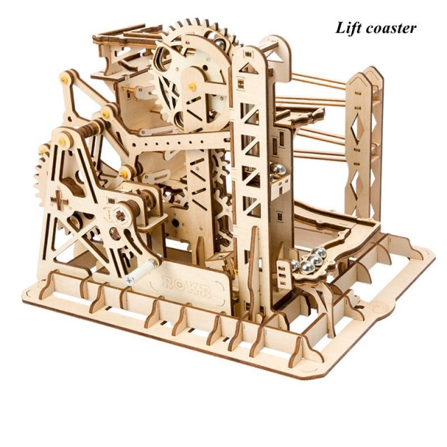 Robotime Rokr 5 Kinds Marble Run Set DIY Wooden Model Building Block Kits Assembly Toy Gift for Children Adult