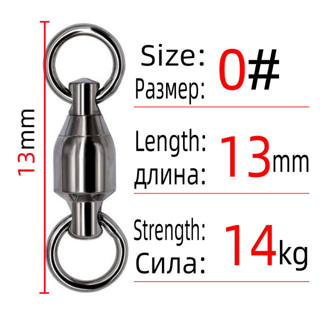 DNDYUJU 50/100pcs Heavy Duty Ball Bearing Fishing Connector Rolling Swivel Stainless Steel Solid Ring Fishing Accessories