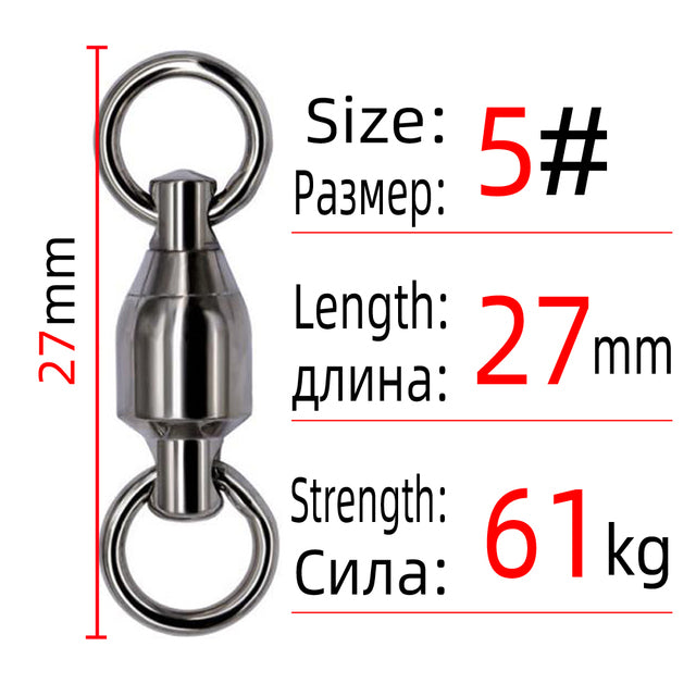 DNDYUJU 50/100pcs Heavy Duty Ball Bearing Fishing Connector Rolling Swivel Stainless Steel Solid Ring Fishing Accessories