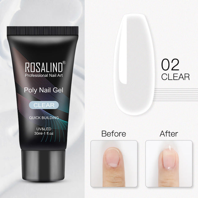 ROSALIND Pure Color Poly Nail Polish Gel Acrylic Extension Semi Permanent Crystal Jelly Art Design Extension Glue 15ML/30ML