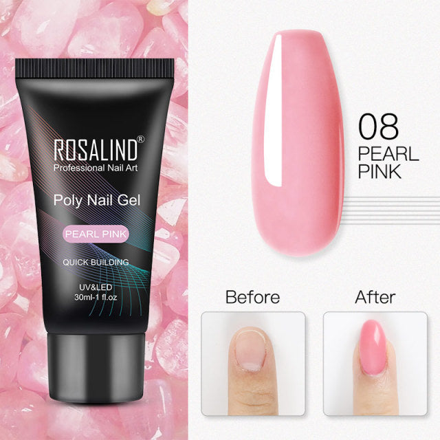 ROSALIND Pure Color Poly Nail Polish Gel Acrylic Extension Semi Permanent Crystal Jelly Art Design Extension Glue 15ML/30ML
