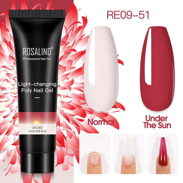 ROSALIND Pure Color Poly Nail Polish Gel Acrylic Extension Semi Permanent Crystal Jelly Art Design Extension Glue 15ML/30ML