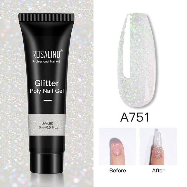 ROSALIND Pure Color Poly Nail Polish Gel Acrylic Extension Semi Permanent Crystal Jelly Art Design Extension Glue 15ML/30ML