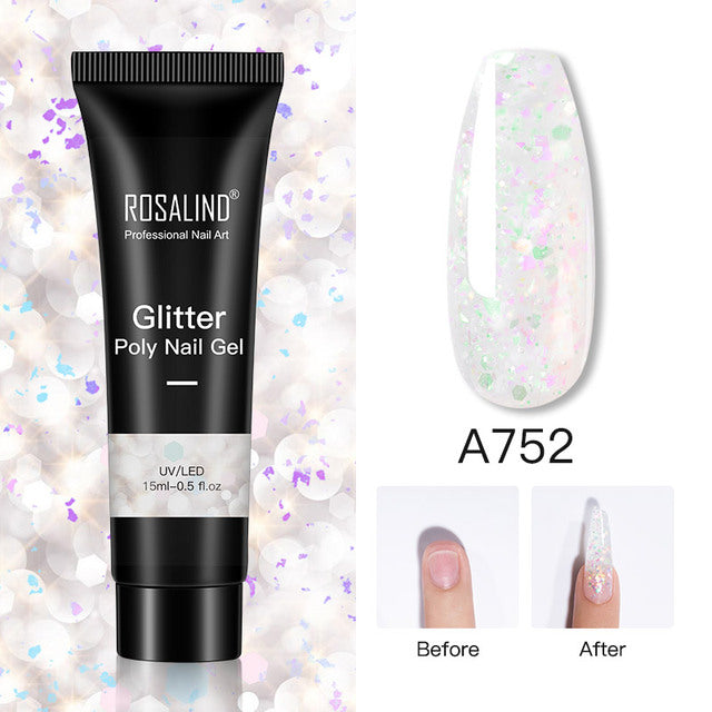ROSALIND Pure Color Poly Nail Polish Gel Acrylic Extension Semi Permanent Crystal Jelly Art Design Extension Glue 15ML/30ML