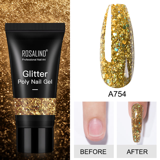 ROSALIND Pure Color Poly Nail Polish Gel Acrylic Extension Semi Permanent Crystal Jelly Art Design Extension Glue 15ML/30ML
