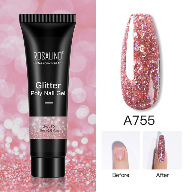ROSALIND Pure Color Poly Nail Polish Gel Acrylic Extension Semi Permanent Crystal Jelly Art Design Extension Glue 15ML/30ML