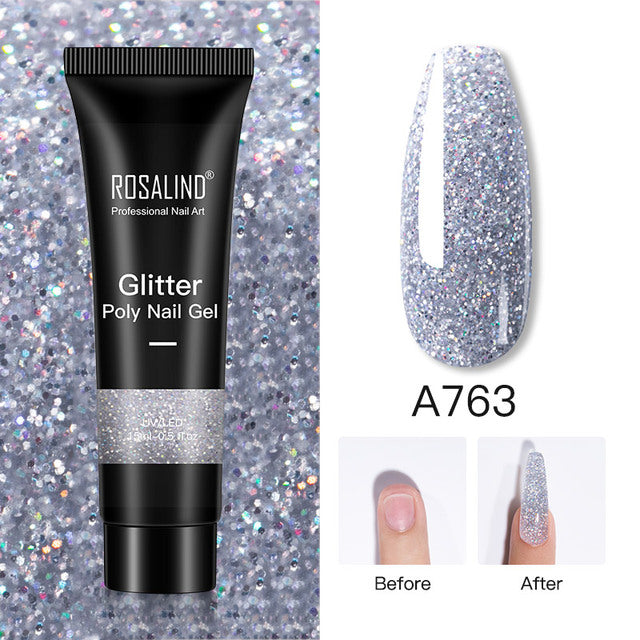 ROSALIND Pure Color Poly Nail Polish Gel Acrylic Extension Semi Permanent Crystal Jelly Art Design Extension Glue 15ML/30ML