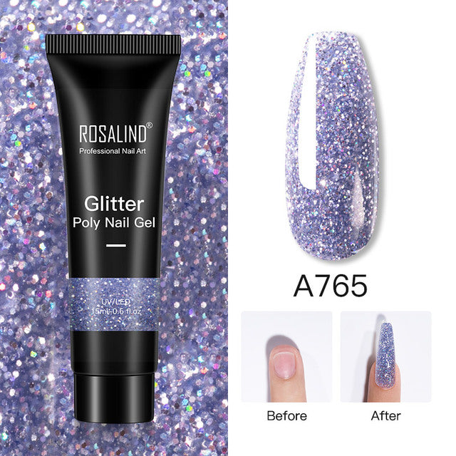 ROSALIND Pure Color Poly Nail Polish Gel Acrylic Extension Semi Permanent Crystal Jelly Art Design Extension Glue 15ML/30ML