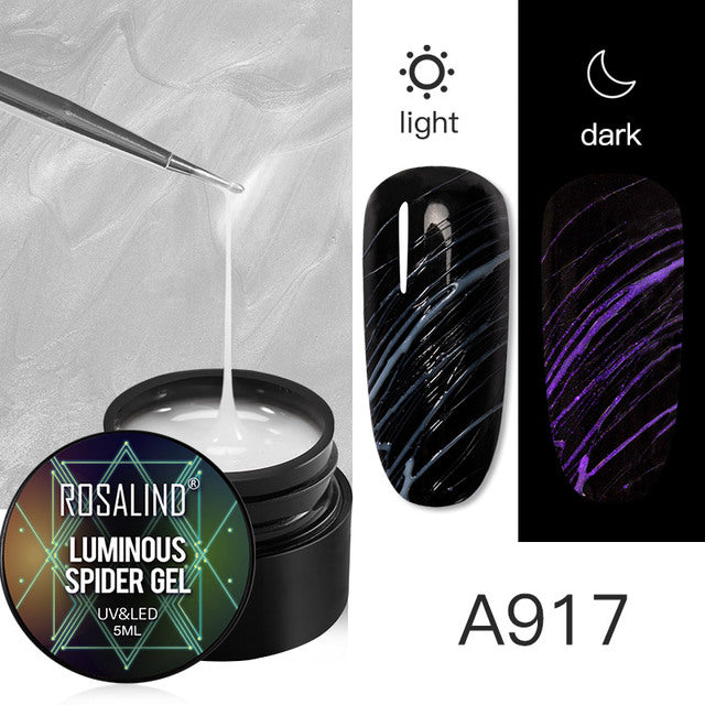 ROSALIND Spider Line Nail Polish Gel Spider UV Paint Gel Hybrid Varnishes Luminous Web Stickers Soak Off Top Coat For Manicure