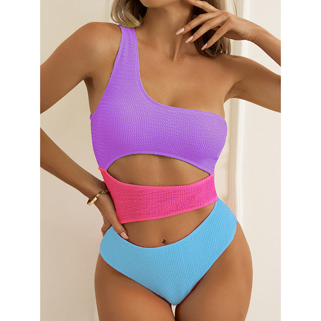 Riseado One Shoulder Women's Swimsuit One Piece Cut Out Sexy Swimwear Women 2022 Textured Monokini Solid Bathing Suit Beach Wear