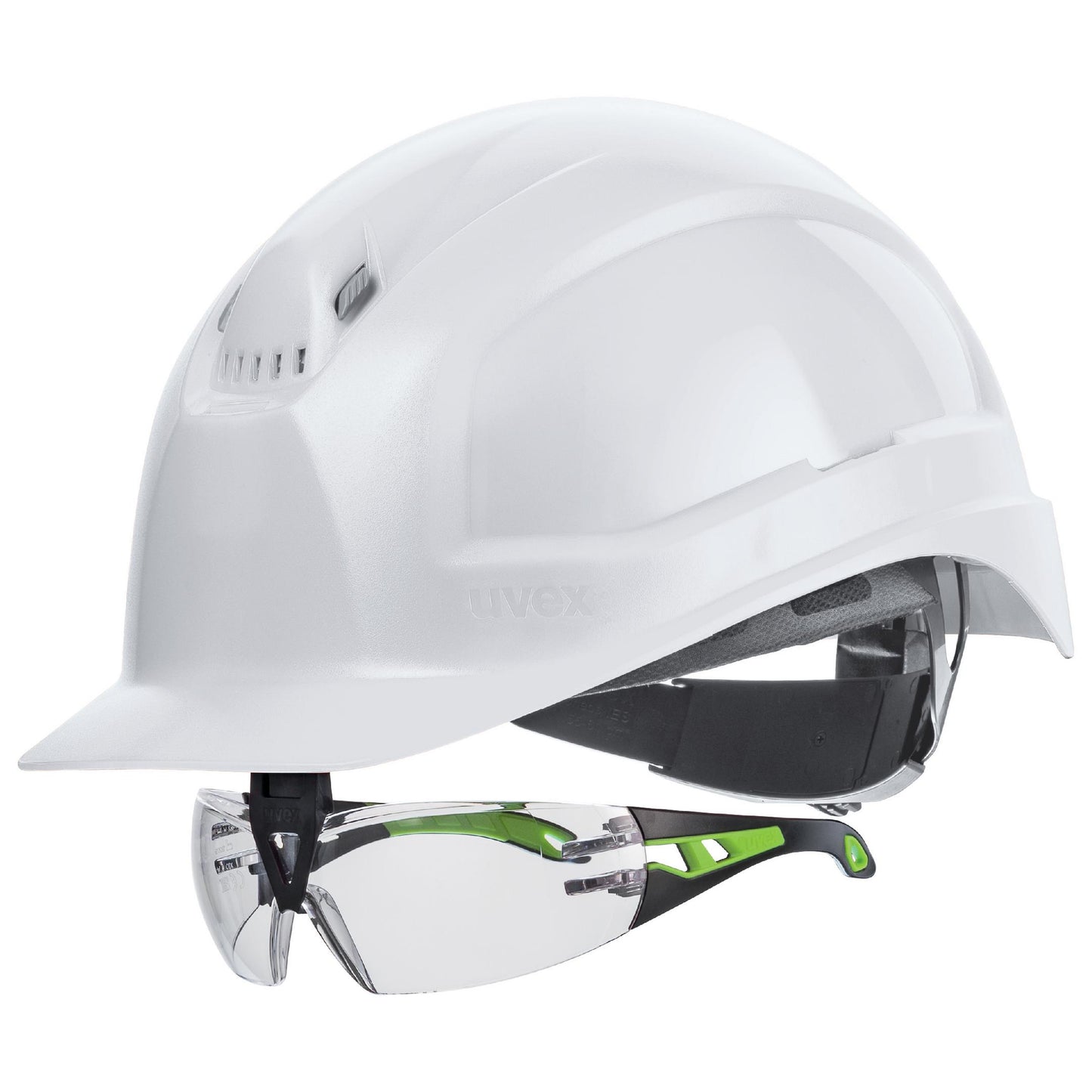 uvex pheos IES 9772 mit Brille- Schutzhelm weiß mit Schutzbrille